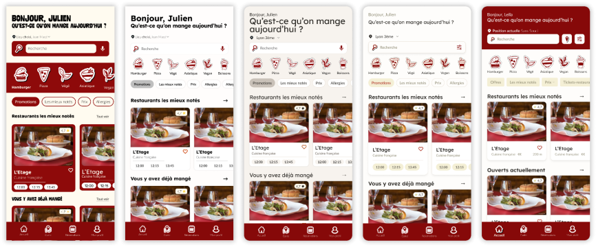 Évolution UI mobile de début (sans TweakCN) jusqu'à la fin (avec TweakCN)